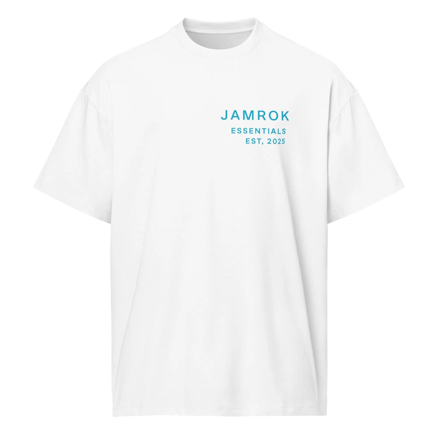 Front and back view of JamRok Essentials Drop 001 Original Series Men’s Boxy Tee in a heavyweight black cotton, showcasing an oversized streetwear fit and drop-shoulder design.