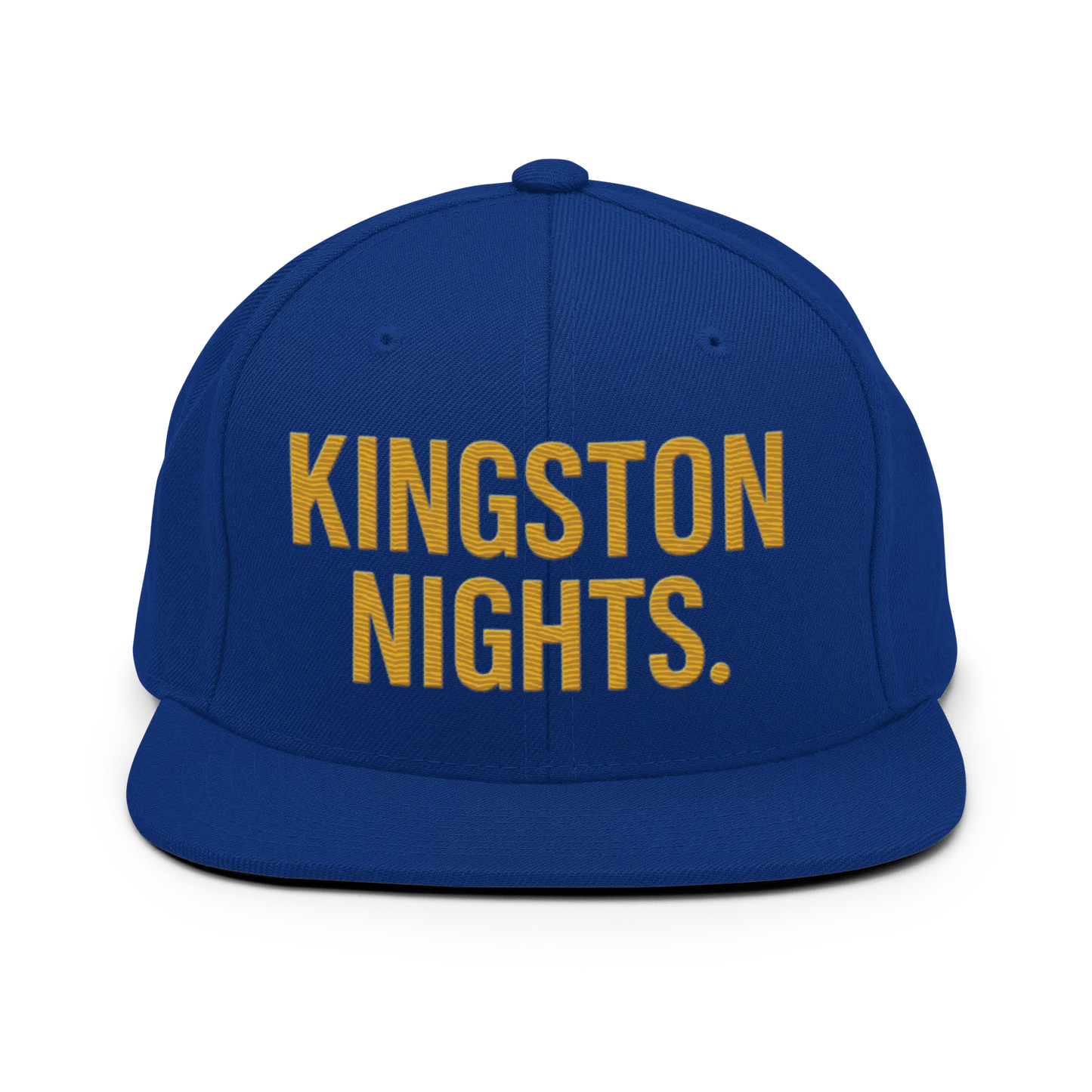 Front view of JamRok Essentials Kingston Knights Edition Snapback Hat with a flat brim and structured 6-panel design, representing Kingston urban culture and Caribbean pride.