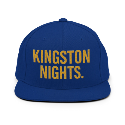 Front view of JamRok Essentials Kingston Knights Edition Snapback Hat with a flat brim and structured 6-panel design, representing Kingston urban culture and Caribbean pride.