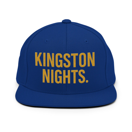 Front view of JamRok Essentials Kingston Knights Edition Snapback Hat with a flat brim and structured 6-panel design, representing Kingston urban culture and Caribbean pride.